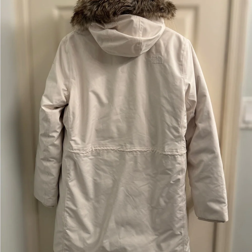 SALE The North Face Arctic Parka Cream White Fur Hood Women's Large - Picture 6 of 9